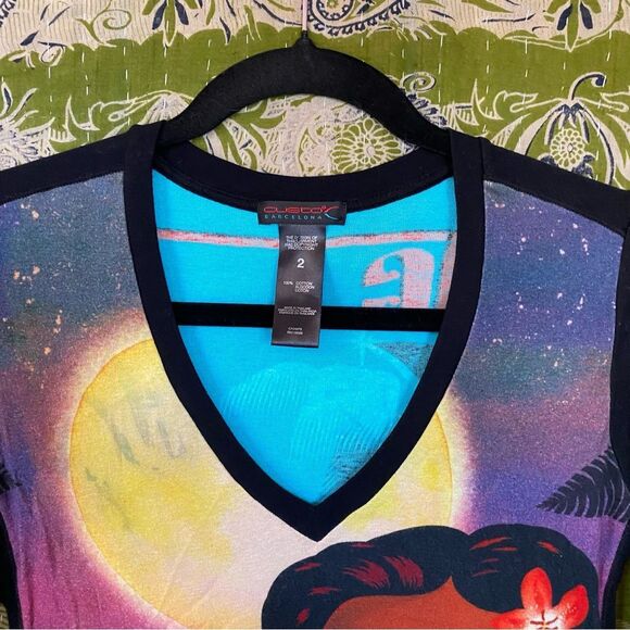 Rare Y2K Custo Barcelona Colorful Contrast Aloha Print Long Sleeve Top Size 2 - Picture 2 of 13